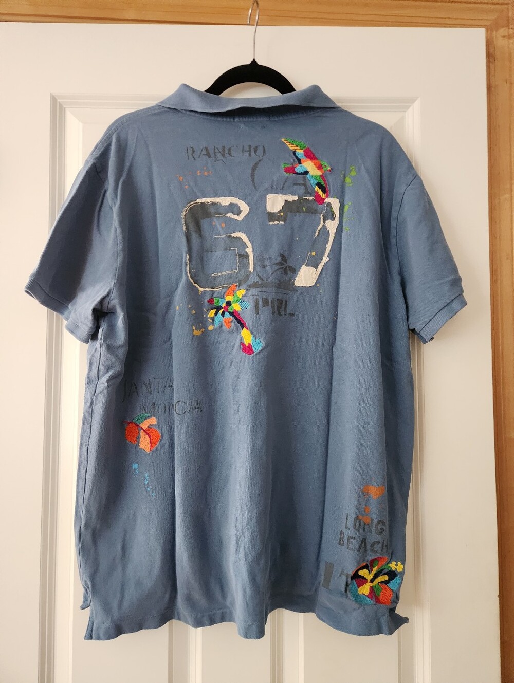 Ralph Lauren Light Blue Graphic Hawaian Polo with Multicolor  Embroidery - Picture 2 of 7